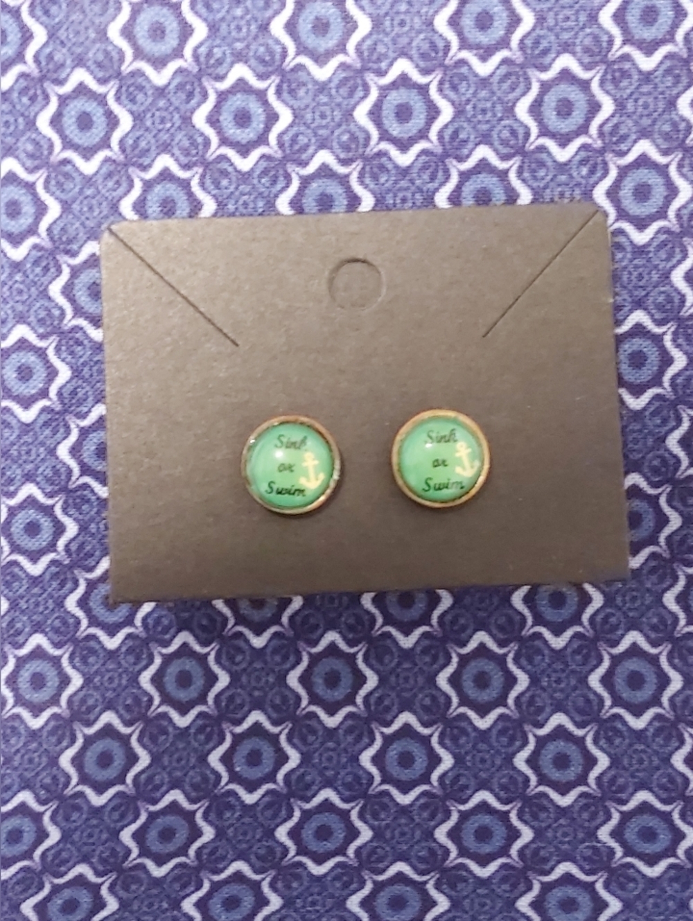 Green Anchor Stud Earrings - 'Sink or Swim'